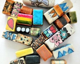 23 Handmade vintage ceramic rectangular beads.