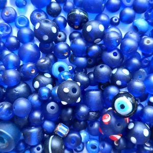 100 handmade blue glass beads. 5mm -20mm.