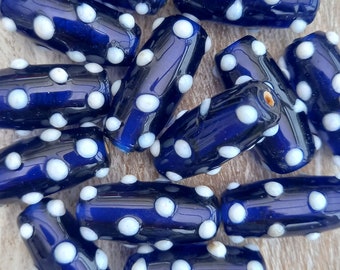 Loose beads. 13 lampwork glass tube beads. 17mm x 10mm