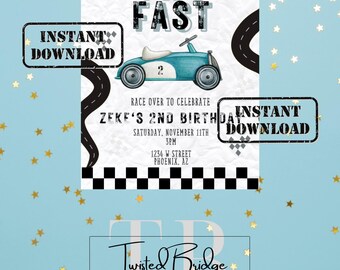 EDITABLE Two Fast Birthday Invitation Vintage Race Car 5x7 Canva