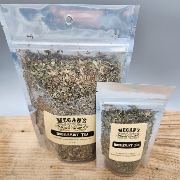 Doublemint Tea, spearmint and peppermint organic looseleaf tea, organic tea, 1.5oz or mini bag, resealable bag