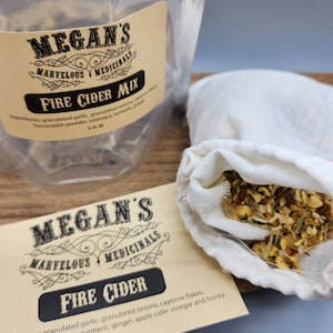 Fire Cider Kit, bag of herbs, instructions, prevention, digestive wellness, apple cider vinegar, tonic, energizing, folk remedy, turmeric