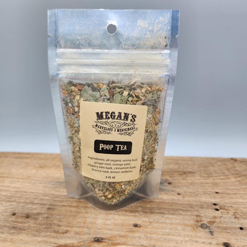 “Herbal tea mix of senna, licorice root, lemon verbena"