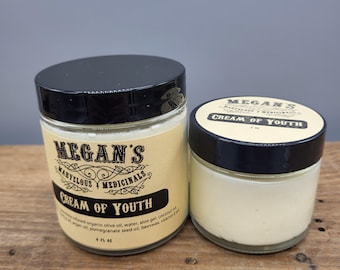 Cream of Youth, Natural Anti Aging Face Cream, Organic Calendula & Argan Oil Moisturizer, Hydrating Rosehip Pomegranate Skin Care, Handmade