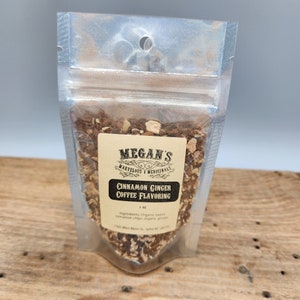 Cinnamon Ginger coffee flavoring, organic, flavored coffee, organic herb, organic sweet cinnamon chips, organic ginger, iced coffee.
