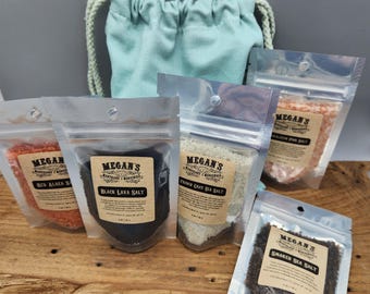 Gourmet Salt Sampler Set – Black Lava, Red Alaea, Smoked, Himalayan & French Grey Sea Salt