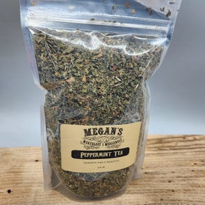 “Close up of dried organic peppermint leaves for herbal tea brewing”