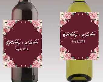 Boho Floral Wedding Beer or Wine Bottle Labels Great for Engagement Bridal Shower Party self stick easy to use labels