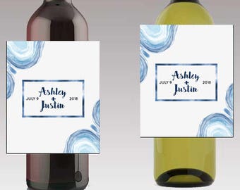 Square frame water colors Wedding Beer or Wine Bottle Labels Great for Engagement Bridal Shower Party self stick easy to use labels