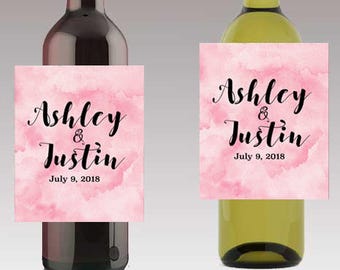 Water Color background Wedding Beer or Wine Bottle Labels Great for Engagement Bridal Shower Party self stick easy to use labels