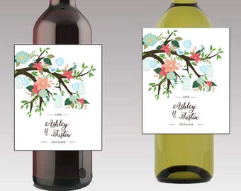 Flower Trees and Mason Jars Wine / Beer Bottle Labels Great for Engagement Bridal Shower Party self stick easy to use labels