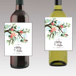 Flower Trees and Mason Jars Wine / Beer Bottle Labels Great for Engagement Bridal Shower Party self stick easy to use labels