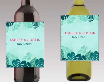 Tropical Theme Wedding Beer or Wine Bottle Labels Great for Engagement Bridal Shower Party self stick easy to use labels