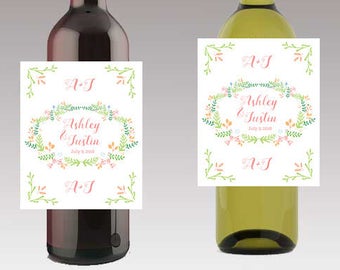 Summer Floral Wine / Beer Bottle Labels Great for Engagement Bridal Shower Party self stick easy to use Labels
