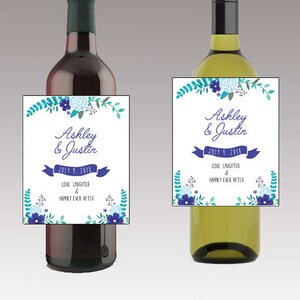 Floral Love Laughter Happily Ever After Wine / Beer Bottle Labels Great for Engagement Bridal Shower Party self stick easy to use labels