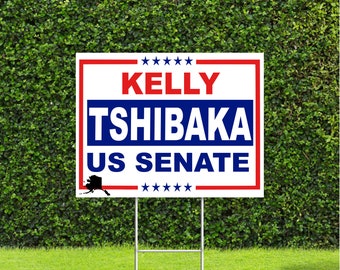 Kelly Tshibaka Alaska Conservative US Senate Election Race Red White & Blue Yard Sign with Metal H Stake