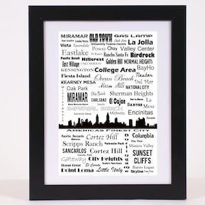 San Diego communities en buurten Skyline Poster Americas mooiste stad Print