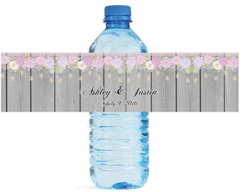 Rustic Wood Flowers & Hanging Mason Jars Wedding Anniversary Water Bottle Labels Customizeable Self Stick labels