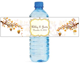 Fall Trees Wedding Anniversary Engagment Party or any Autumn Event Water Bottle Labels Customizeable self stick labels
