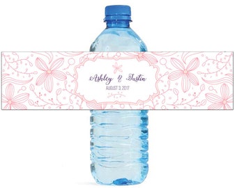 Whimsical Floral Outline Wedding Water Bottle Labels Great for Engagement Bridal Shower Birthday Party Sweet 16 Spring Party