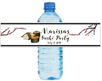 Sushi Party Water Bottle Labels great for all types of Celebrations Birthday dinner party wedding bridal shower cooking class bachelor party