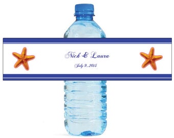 Starfish Nautical Beach Wedding Anniversary Water Bottle Labels Customizeable labels 2 sizes available