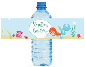 Mermaid Under the Sea Theme Water Bottle Labels Celebrations Birthday Party, Kids party, mermaid party