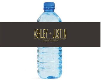 Modern Gold with date spelled out Wedding Water Bottle Labels Great for Engagement Bridal Shower Party easy to apply self stick labels