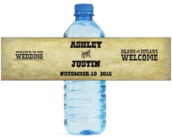 Country Inlaws & Outlaws Wedding Anniversary Water Bottle Labels Customizable labels Cowboy Western