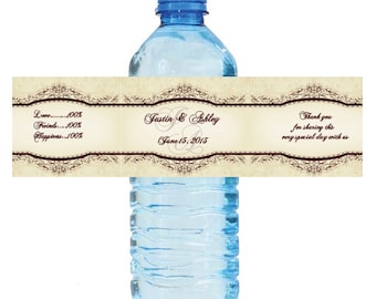 Elegant Vintage Wedding Water Bottle Labels Great for Engagement Bridal Shower Party Hashtag #