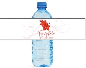 Hibiscus Flower with White Background Wedding Water Bottle Labels Great for Engagement Bridal Shower Party