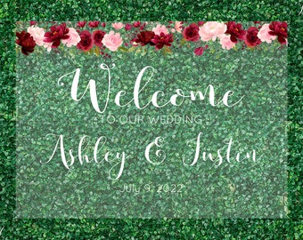 Blush & Burgandy Themed Welcome Sign Great for wedding receptions, venue, Bridal Shower Made of Durable Acrylic in a Large 16x22 format