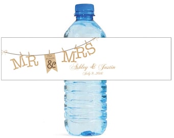 Clothesline Mr & Mrs Wedding Anniversary Water Bottle Labels Customizeable labels Future Mrs