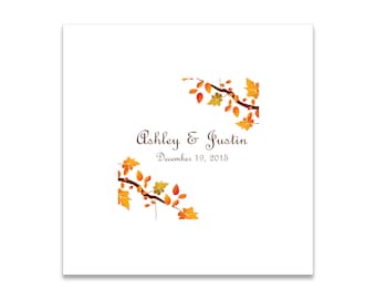 Fall Trees Themed 3 ply Premium Custom Cocktail Napkins Measure 5"x5" Customize Names & Date or any other message