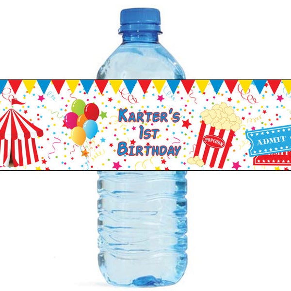 Circus Party Fun Birthday party Theme Water Bottle Labels Great for all types of Celebrations and parties