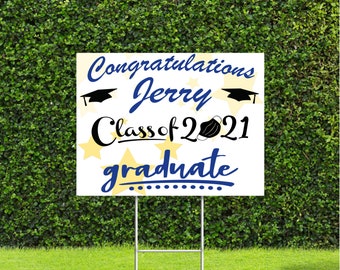 Class of 2021 Graduate with Mask Custom Yard Sign with Stake, 18"x22" High School College Color Options Available