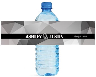 Black and White Modern Wedding Water Bottle Labels Great for Engagement Bridal Shower Party