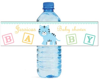 Baby Boy Tiger Baby Shower Theme Water Bottle Labels Perfect for your Celebration and events with an animal circus theme