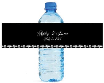 Black & Diamonds Wedding Water Bottle Labels Great for Engagement Bridal Shower Party easy to apply and use