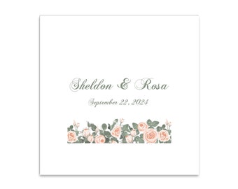 Water Color Peonies Themed 3 ply Premium Custom Cocktail Napkins Measure 5"x5" Customize Names & Date or any other message