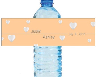 Peach with Heart Balloons Wedding Water Bottle Labels Great for Engagement Bridal Shower Party 7"x2"