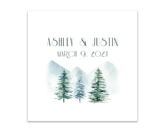 Winter Pines Themed 3 ply Premium Custom Cocktail Napkins Measure 5"x5" Customize Names & Date or any other message