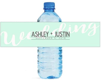 Mint Wedding Water Bottle Labels Great for Engagement Bridal Shower Party Easy to Use Self Stick