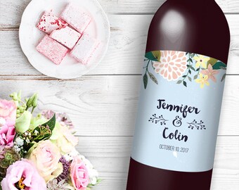 Spring Time Floral Wine / Beer Bottle Labels Great for Engagement Bridal Shower Party self stick easy to use labels