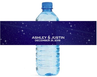 Night Stars Water Bottle Labels Great for Engagement Bridal Shower Wedding Party under the stars event