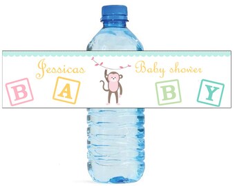 Baby Girl Monkey Baby Shower Theme Water Bottle Labels Perfect for your Celebration and events with an animal circus theme