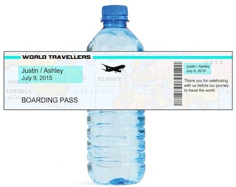 Travel Ticket Travel Theme World Traveller Wedding Water Bottle Labels Great for Engagement Bridal Shower Party