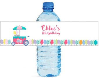 Cotton Candy Theme Water Bottle Labels Great for Birthday Celebrations Kids Party School party Carnival