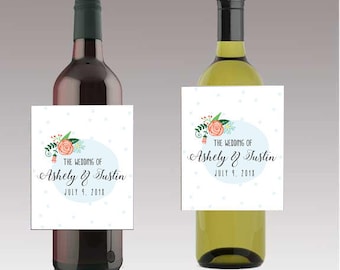 The Wedding Of Wine / Beer Bottle Labels Great for Engagement Bridal Shower Party self stick easy to use Labels Floral