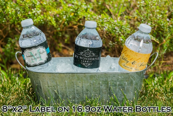 Personalized Wedding Water Bottle Labels - 20 Bridal Shower Favors, Silver, 2x4"